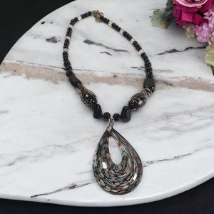 Hand Blown Glass Bead Heavy Pendant Necklace Women Fashion 17 Inch Statement